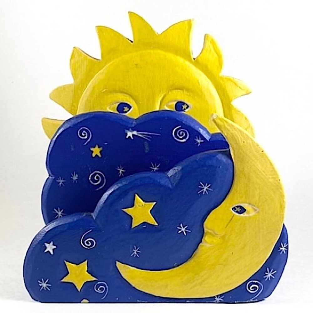 Wooden celestial sun and moon organizer holder
